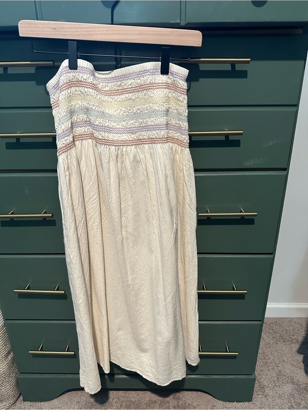 American Eagle Outfitters Cream Maxi Skirt with Pastel Smocked Waist
